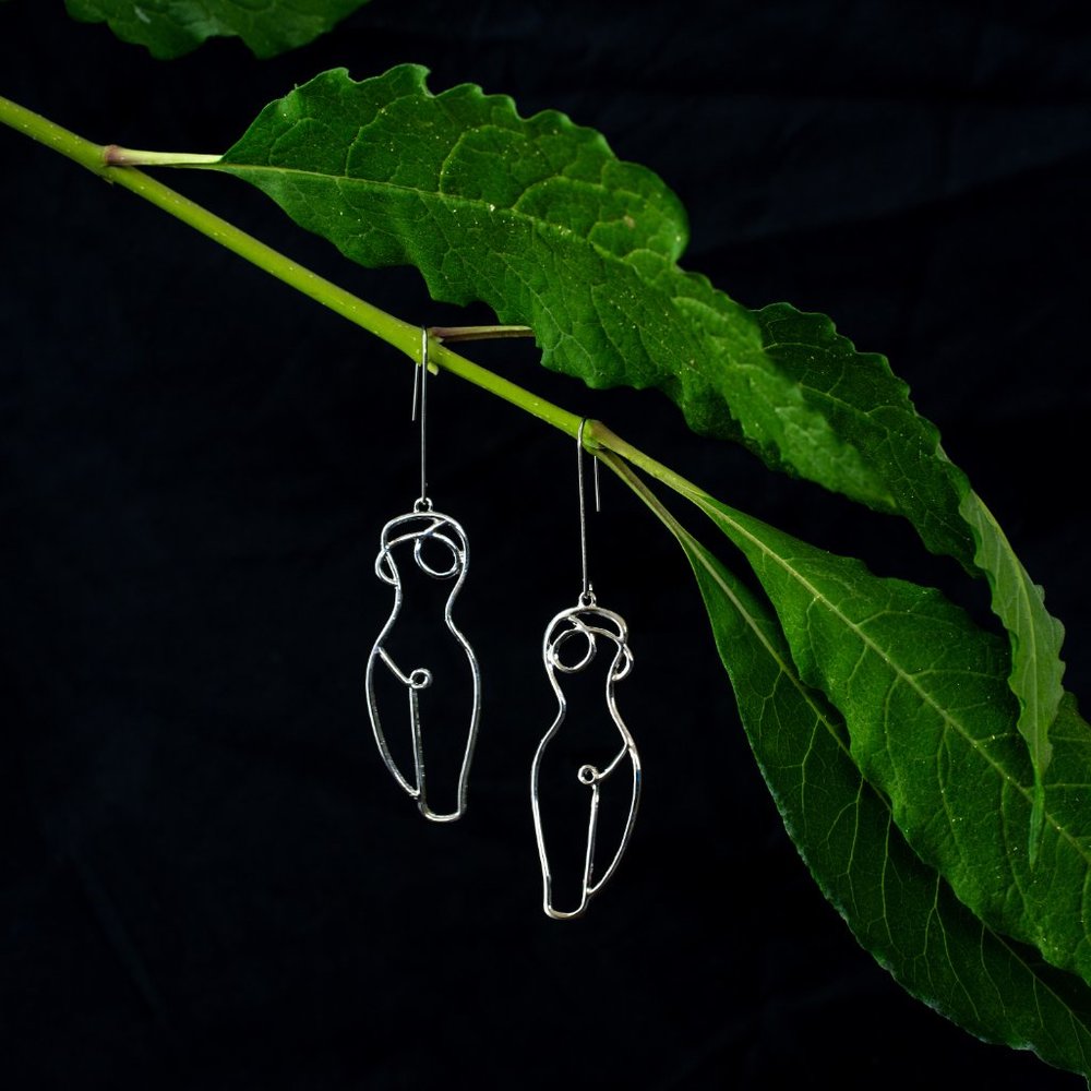 Goddess Body Silhouette Sexy Woman Nude Earrings XL in Silver
